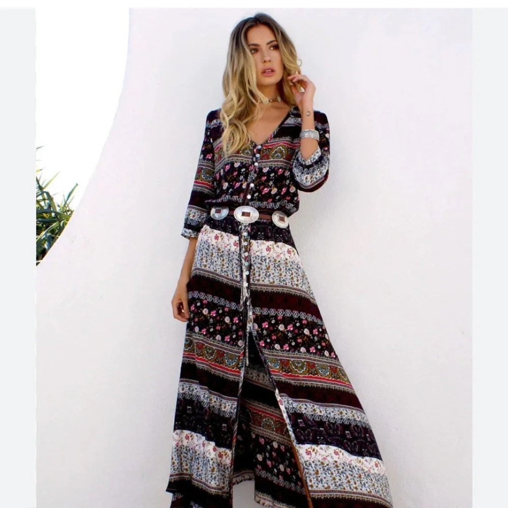 Le Salty Oracle Maxi Dress in Burgundy/Black - Picture 1 of 5